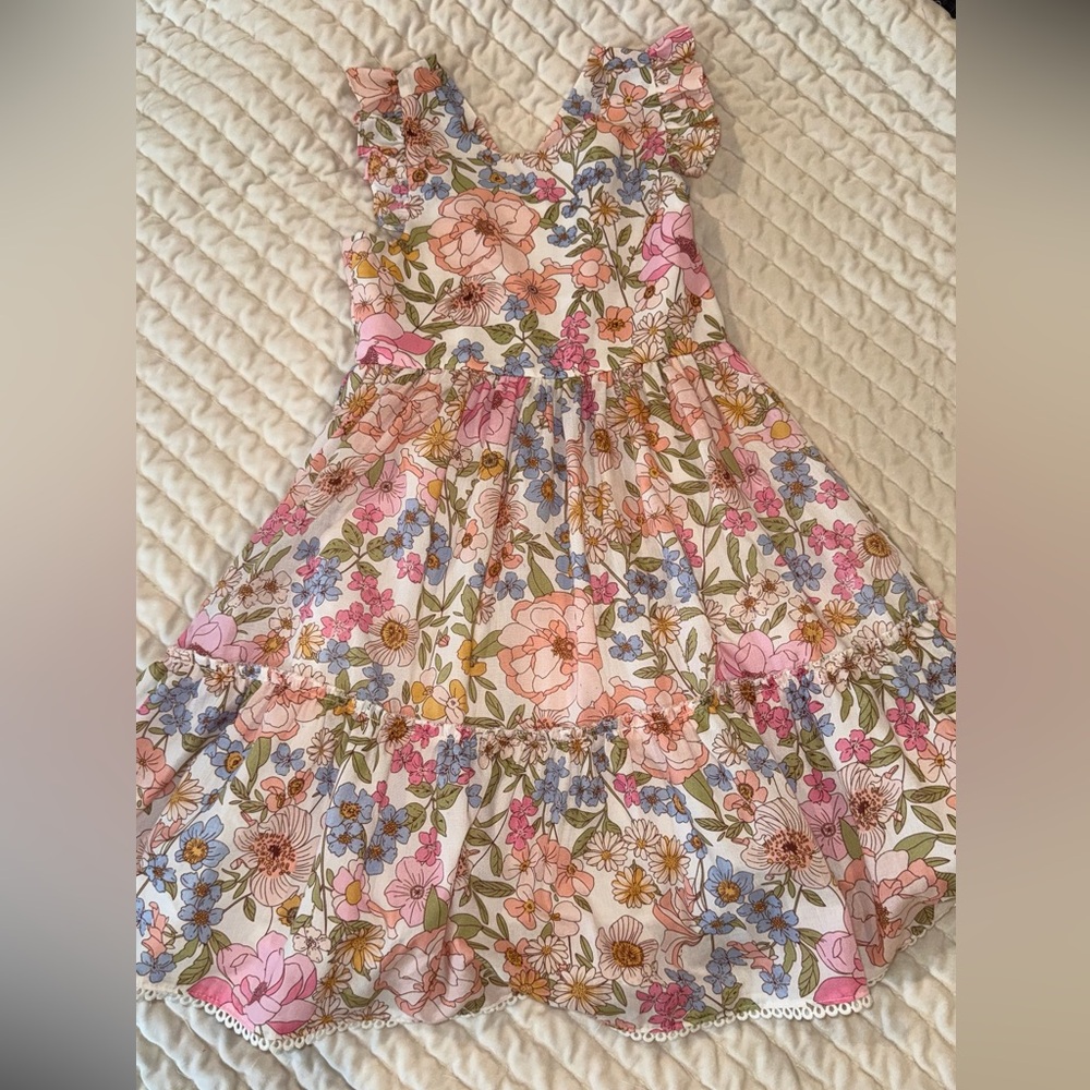 Rare Editions Floral Tiered Dress in Pink, Blue & Green